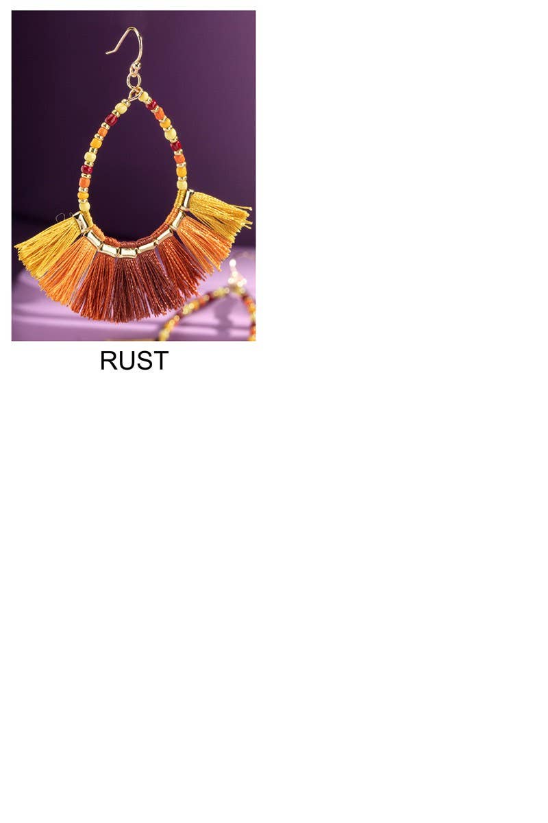 Monochromatic Wood and Tassel Earrings