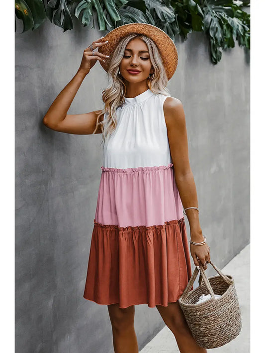 Color Block Ruffle Tiered Dress