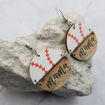 Baseball Mom Wood Earrings