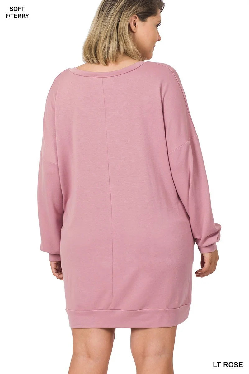 SOFT STRETCH F/TERRY DROP SHOULDER LONGLINE TOP