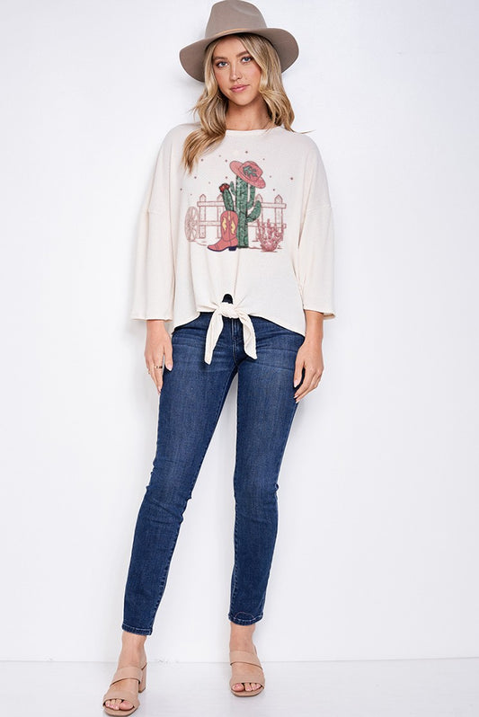 Western Print Tie Front Top