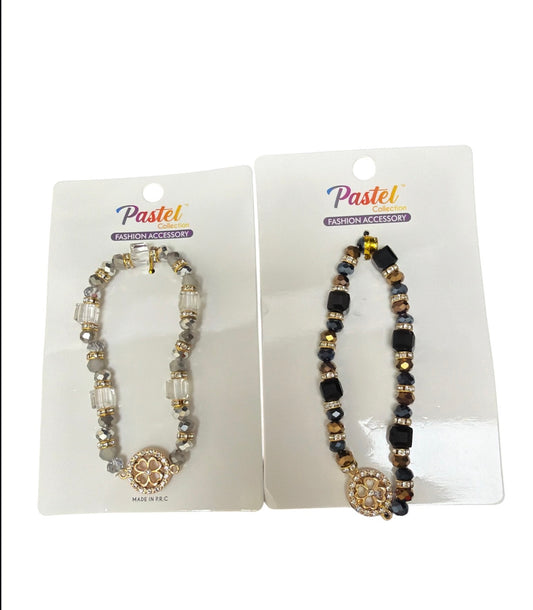 Gold Flower Beaded Stretch Bracelet