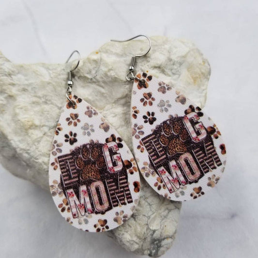 DOG MOM Leopard Leather Earrings