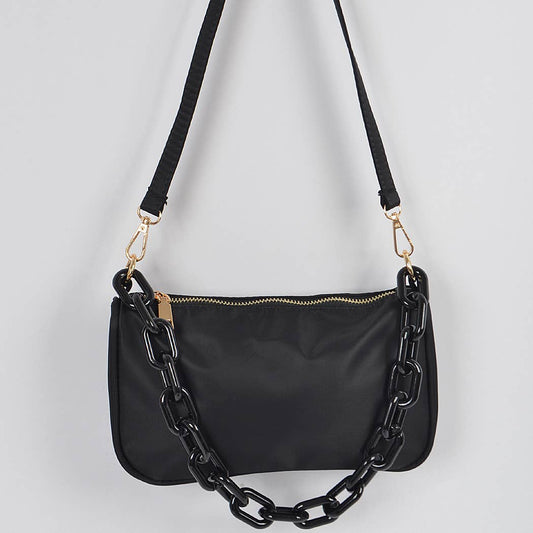 Nylon Shoulder Bag w/Acrylic Chain
