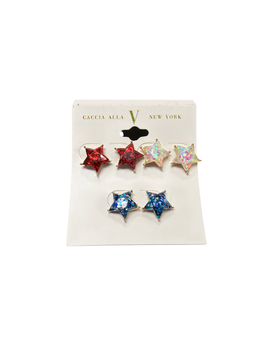 3 Pack Red White Blue Star Earring