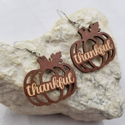 Thankful Pumpkin Wooden Farrings