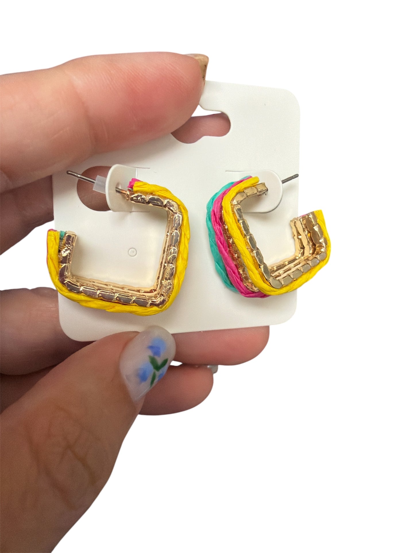 Multi Color Square Hoop Earring