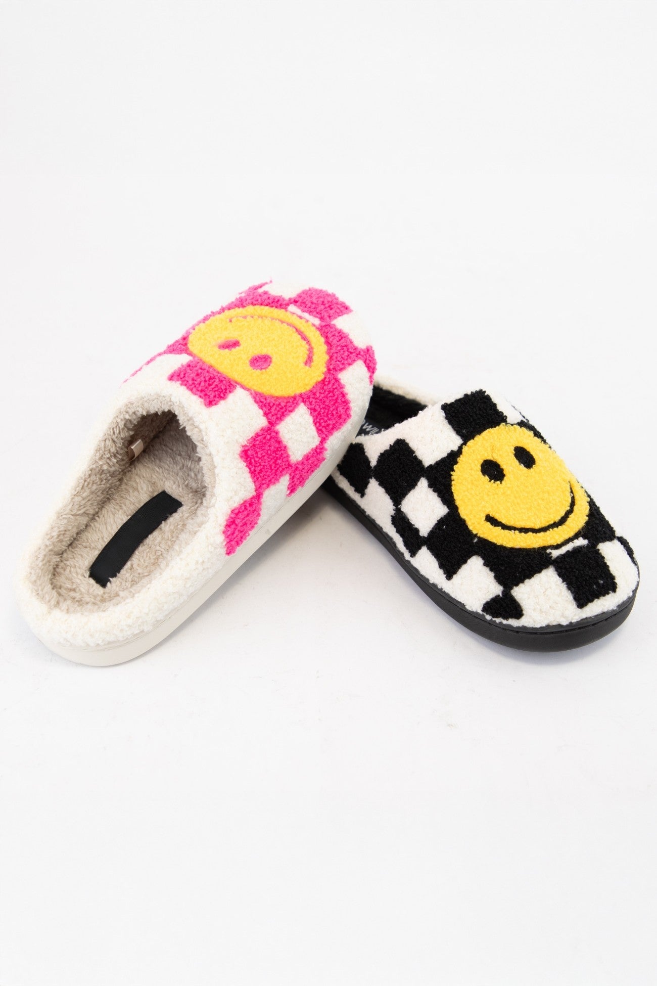 Checker Pattern Smiley Face Slippers