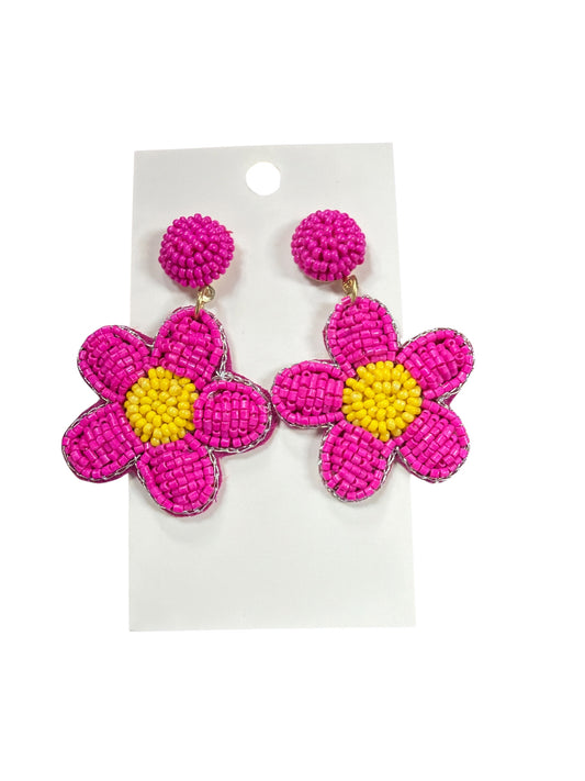 Beaded Pink Flower Earring