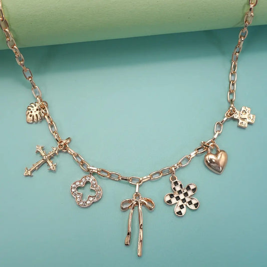 Charm Necklace Clover Bow Checker Flower Heart