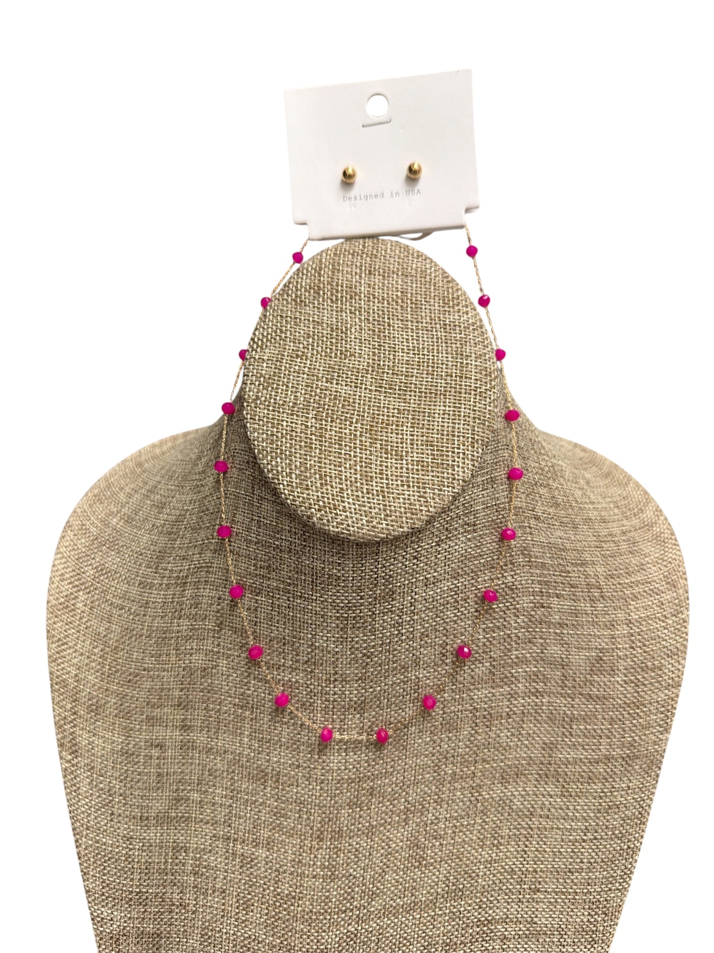 Gold Pink Necklace and Earring Set