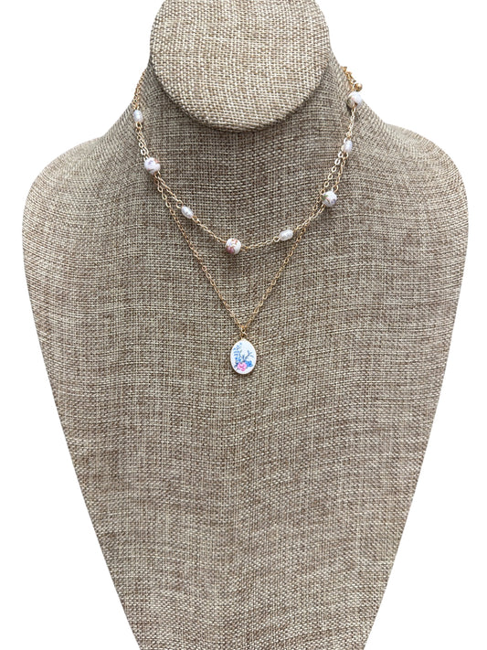 Gold Pink and Blue 2 Layer Necklace