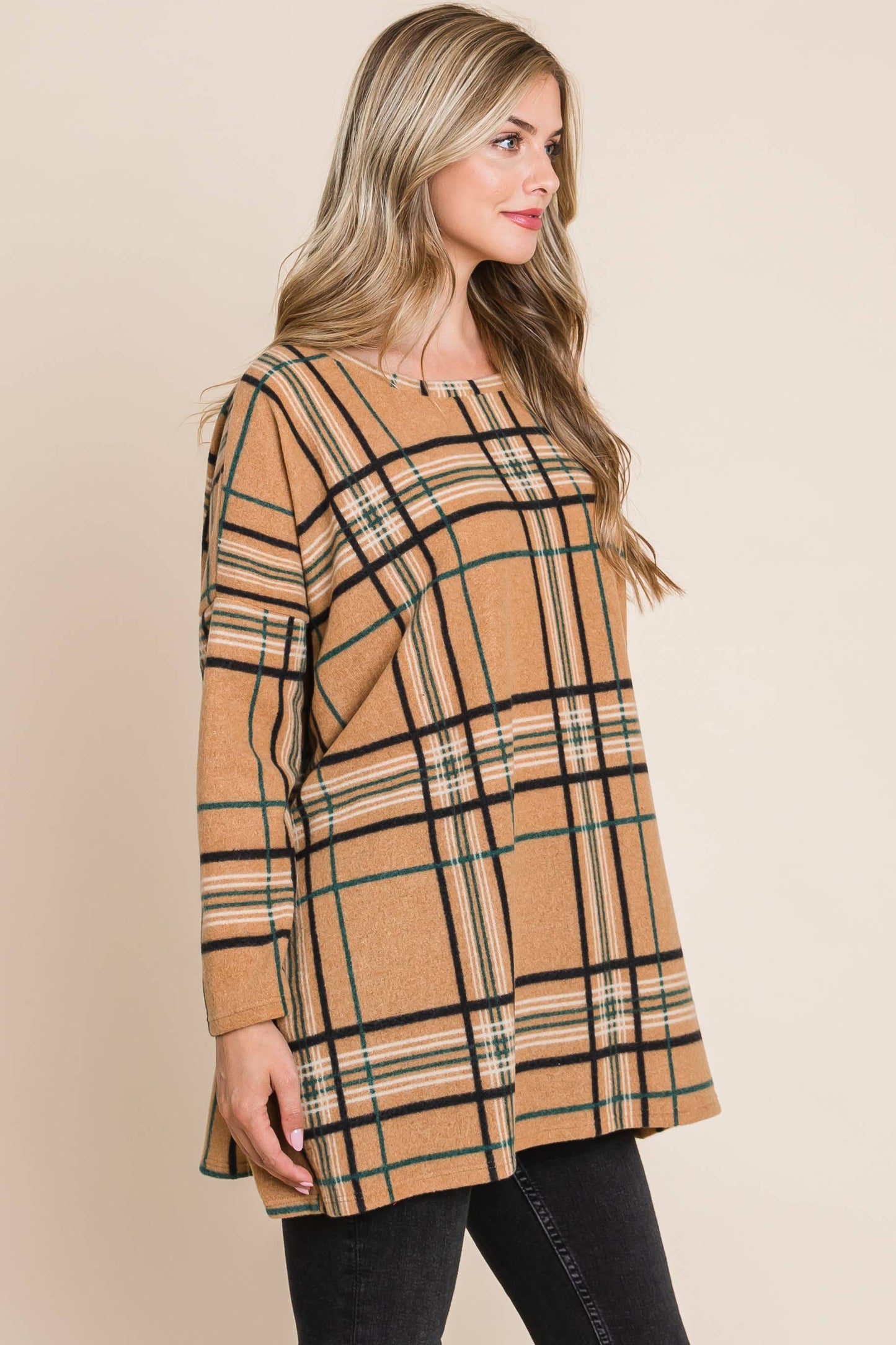CHECKERED KNIT TUNIC TOP