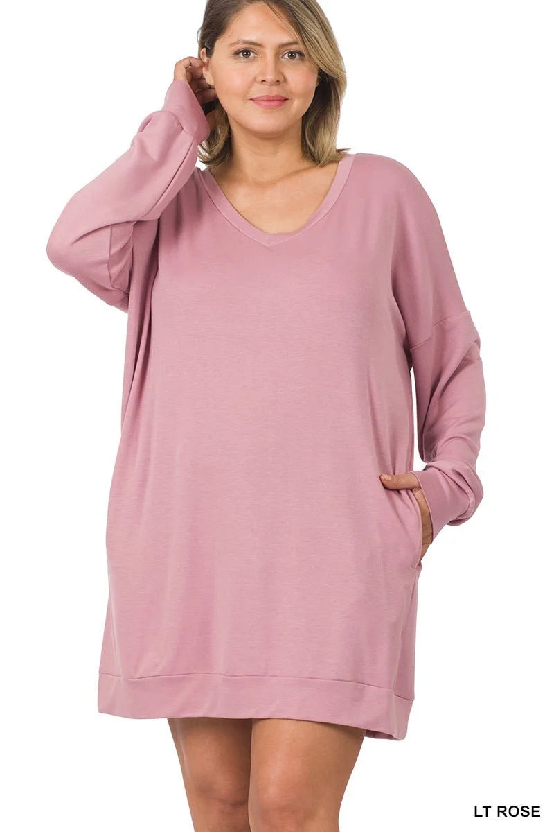 SOFT STRETCH F/TERRY DROP SHOULDER LONGLINE TOP