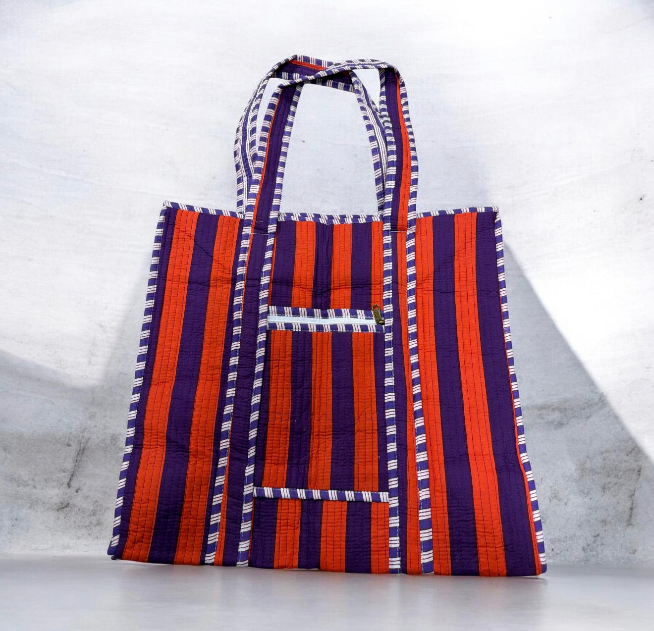 Jumbo Washable Striped Zipper Totes
