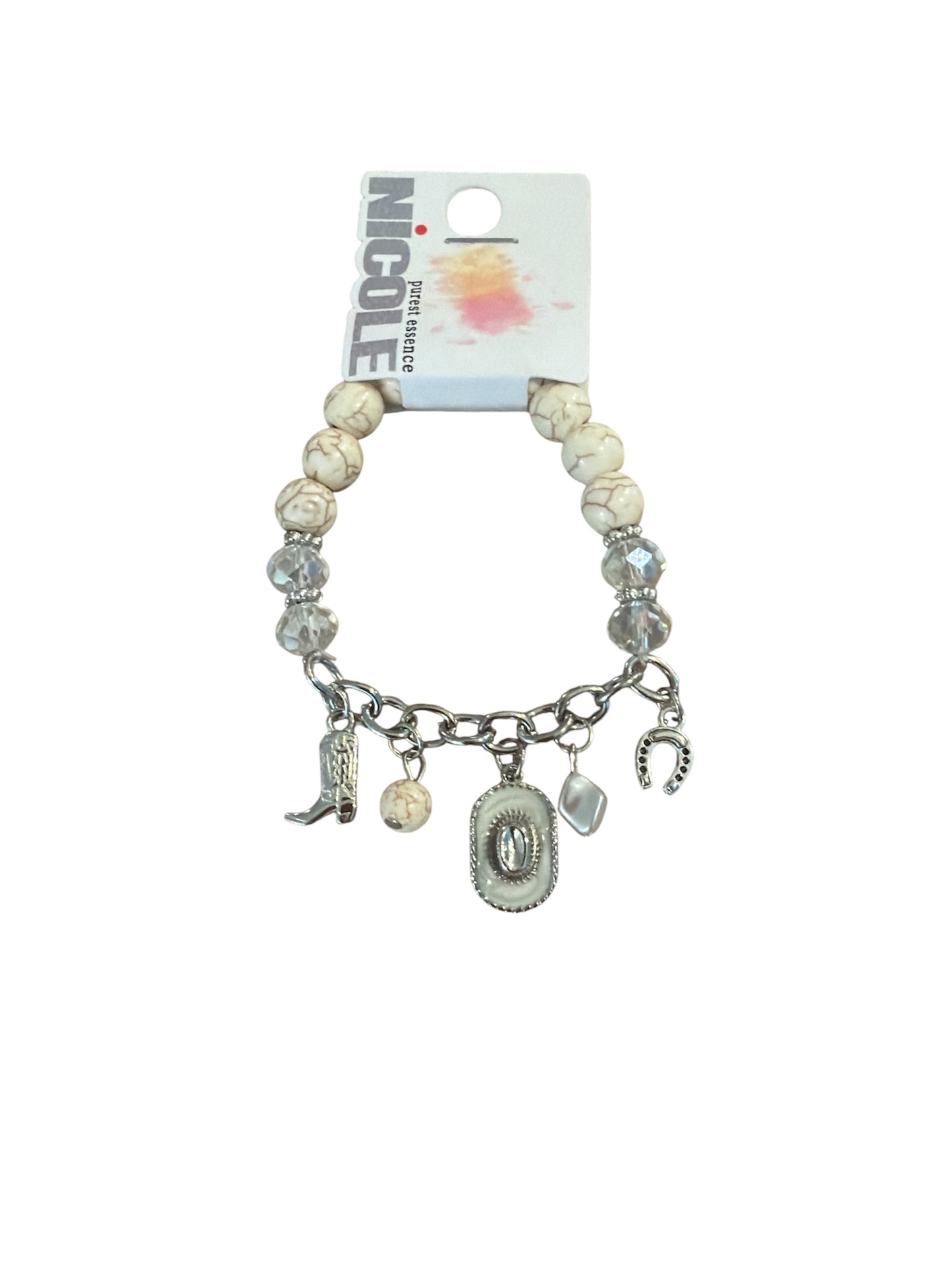 Western Stretchy Charm Bracelet Silver