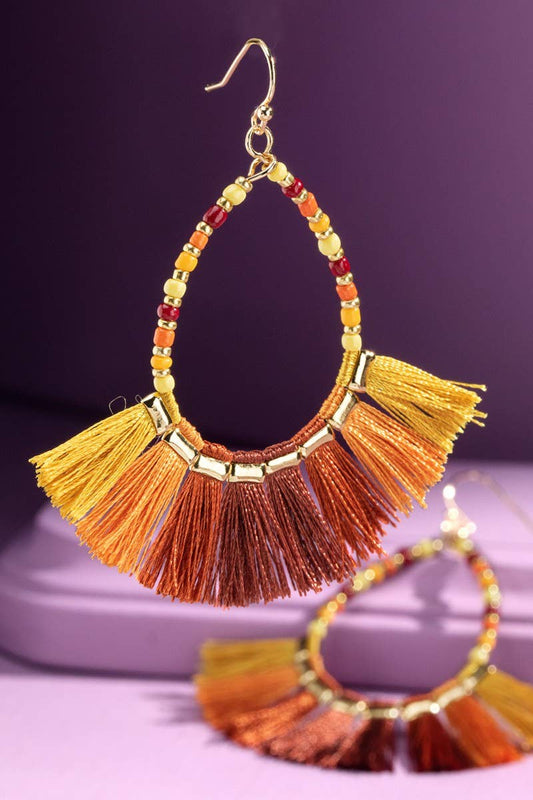 Monochromatic Wood and Tassel Earrings