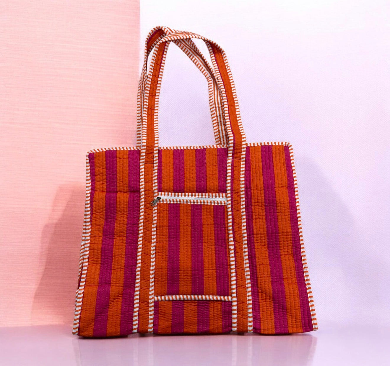 Jumbo Washable Striped Zipper Totes