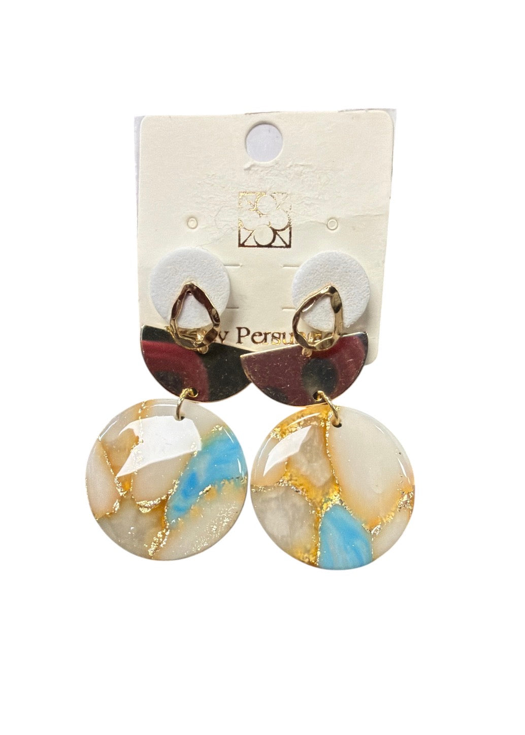 Teal Gold Circle Earrings