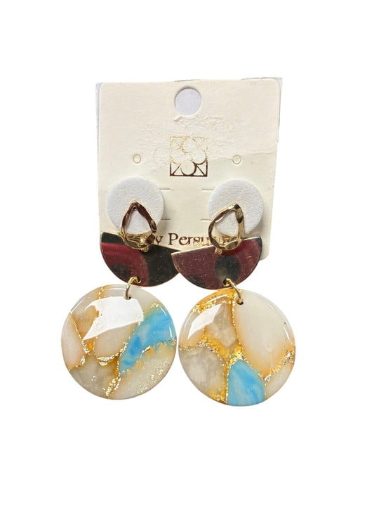 Teal Gold Circle Earrings