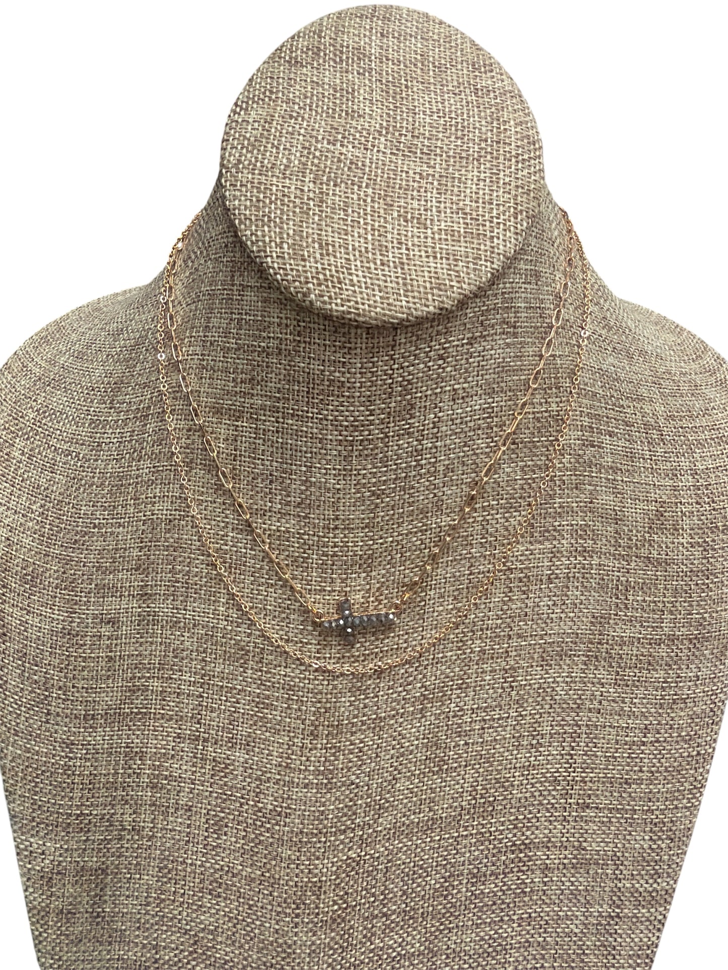 Gold 2 Layer Gray Cross Necklace