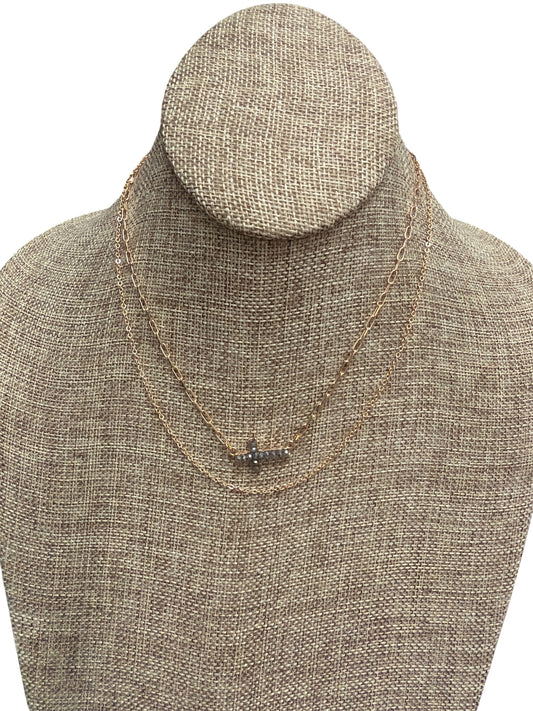 Gold 2 Layer Gray Cross Necklace