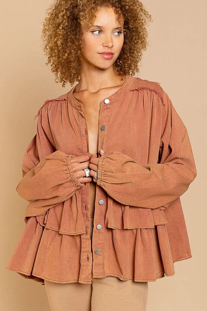 POL Button Down Ruffle Top