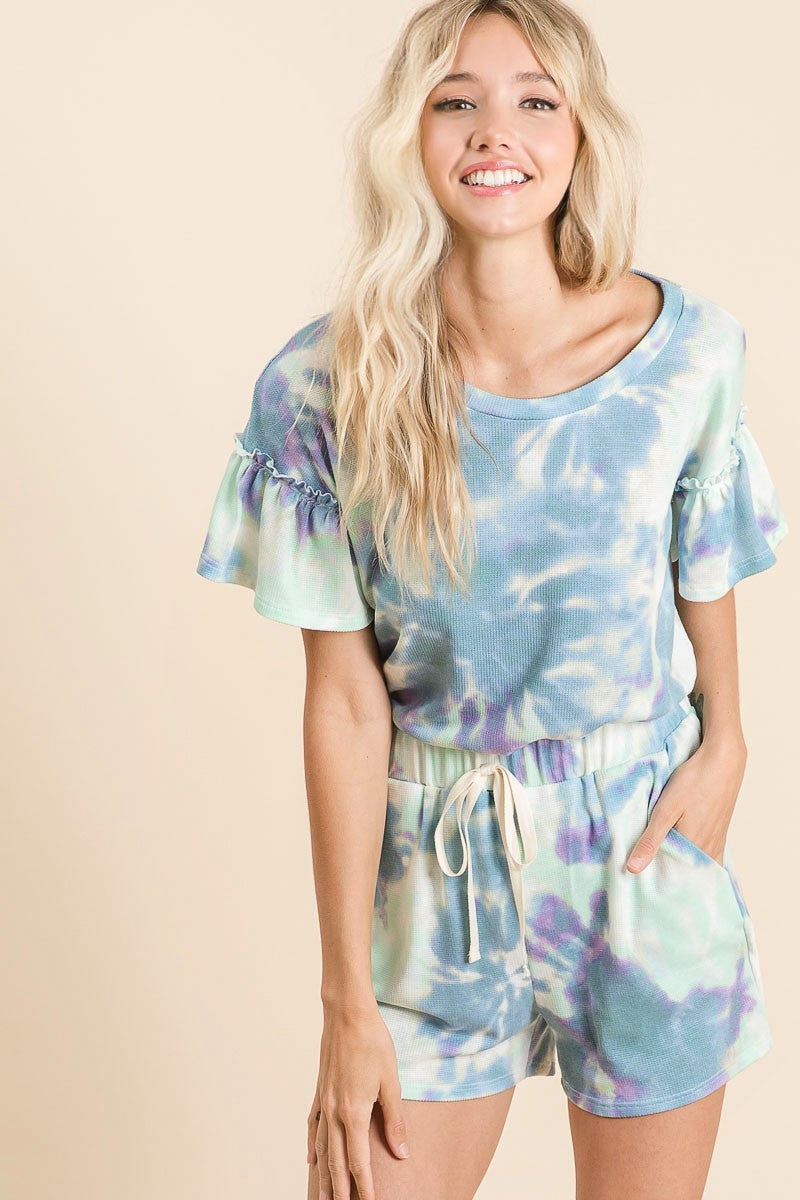 Tie Dye Textured Ruffle Set