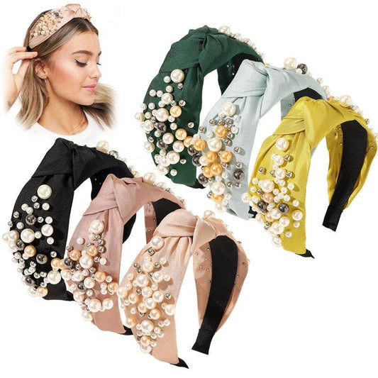 Elegant Wide Brims Pearls Knot Headband