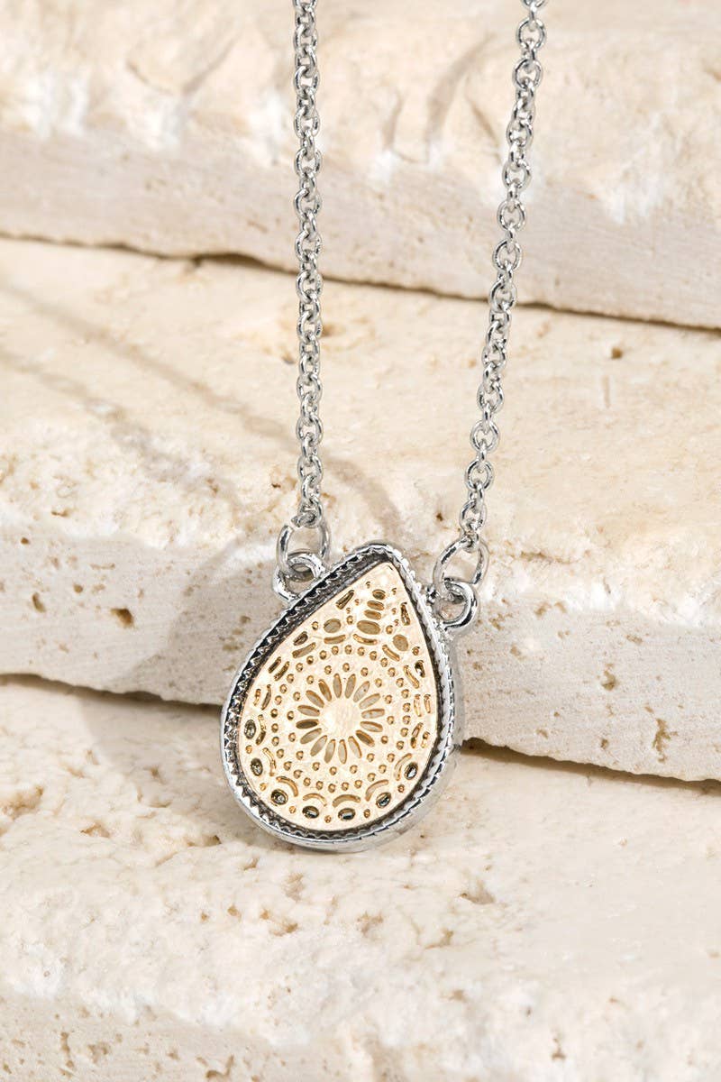 Brass Teardrop Filigree Pendant Necklace