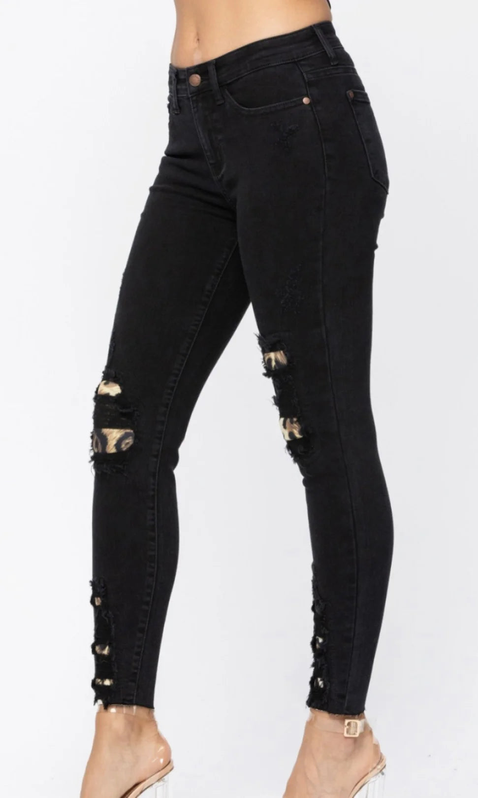 Judy Blue Black Destroyed Leopard Stretch - FB2868