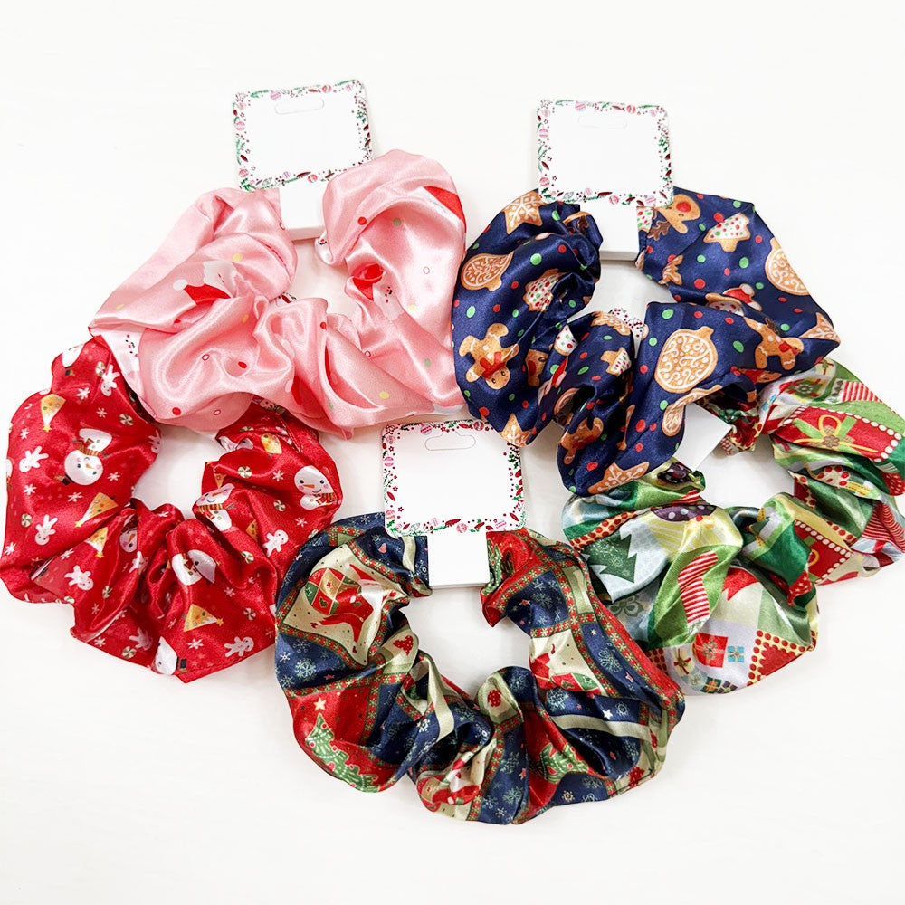 Christmas Theme Satin Scrunchie