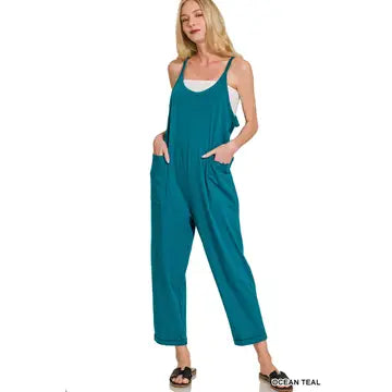 Spaghetti Strap Pocketed Cotton Jumpsuit