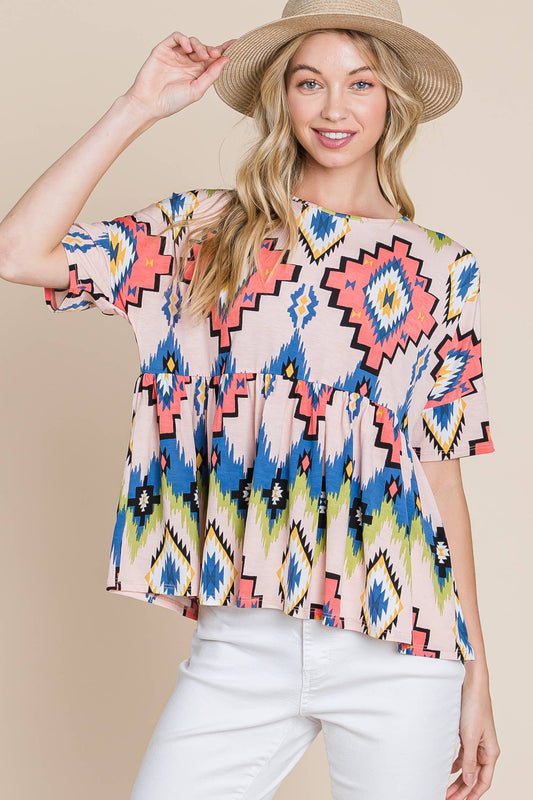 AZTEC PRINT PEPLUM TOP