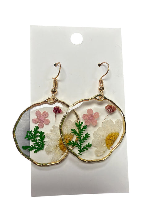 Gold Trim Pressed Flower Earring