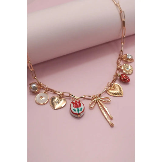 Charm Necklace Bow Floral Heart Rhinestone