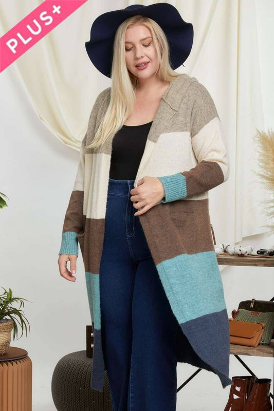 COLOR BLOCK HOODIE OPEN CARDIGAN