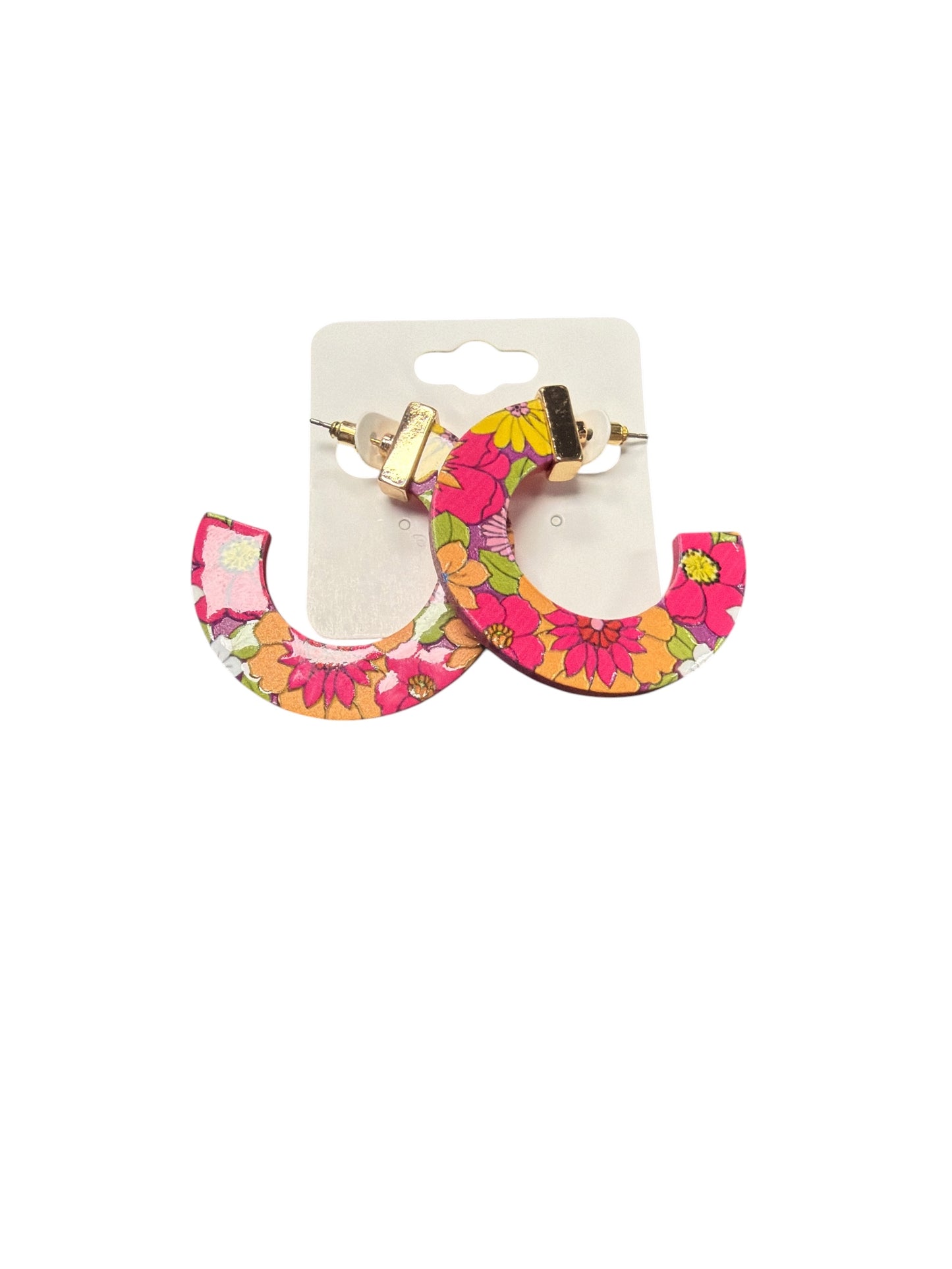 Wood Flower Hoop Earring