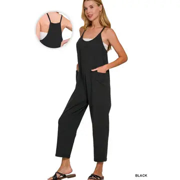 Spaghetti Strap Pocketed Cotton Jumpsuit