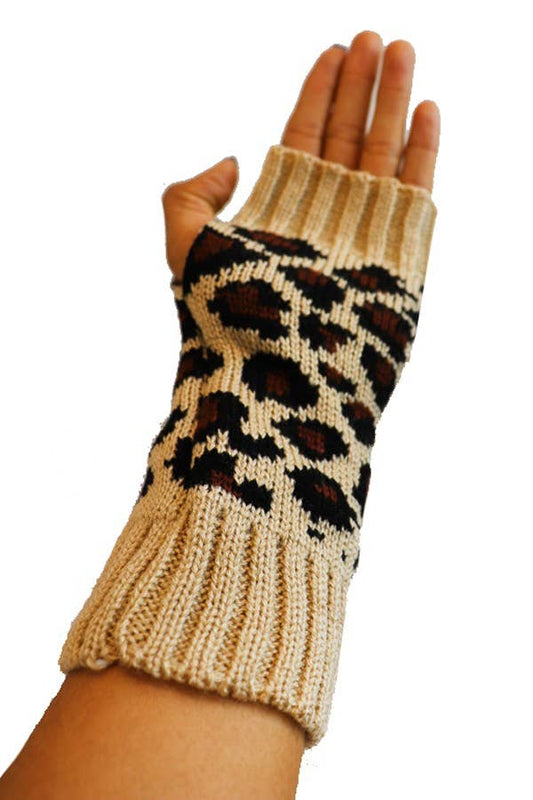 Leopard Print Knit Gloves