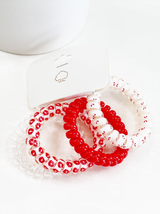 Red Color Theme Spiral Hair Ties