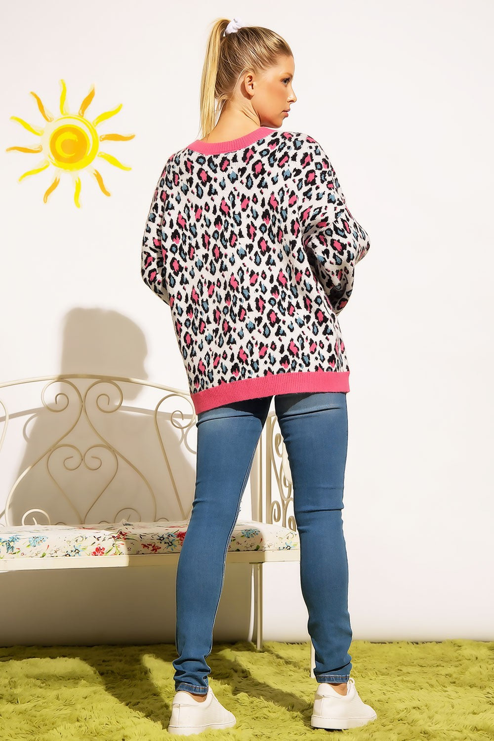 Leopard Print Neon Color Pullover Sweater