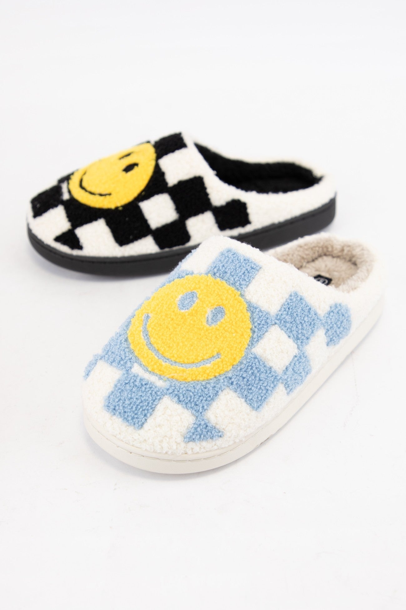 Checker Pattern Smiley Face Slippers