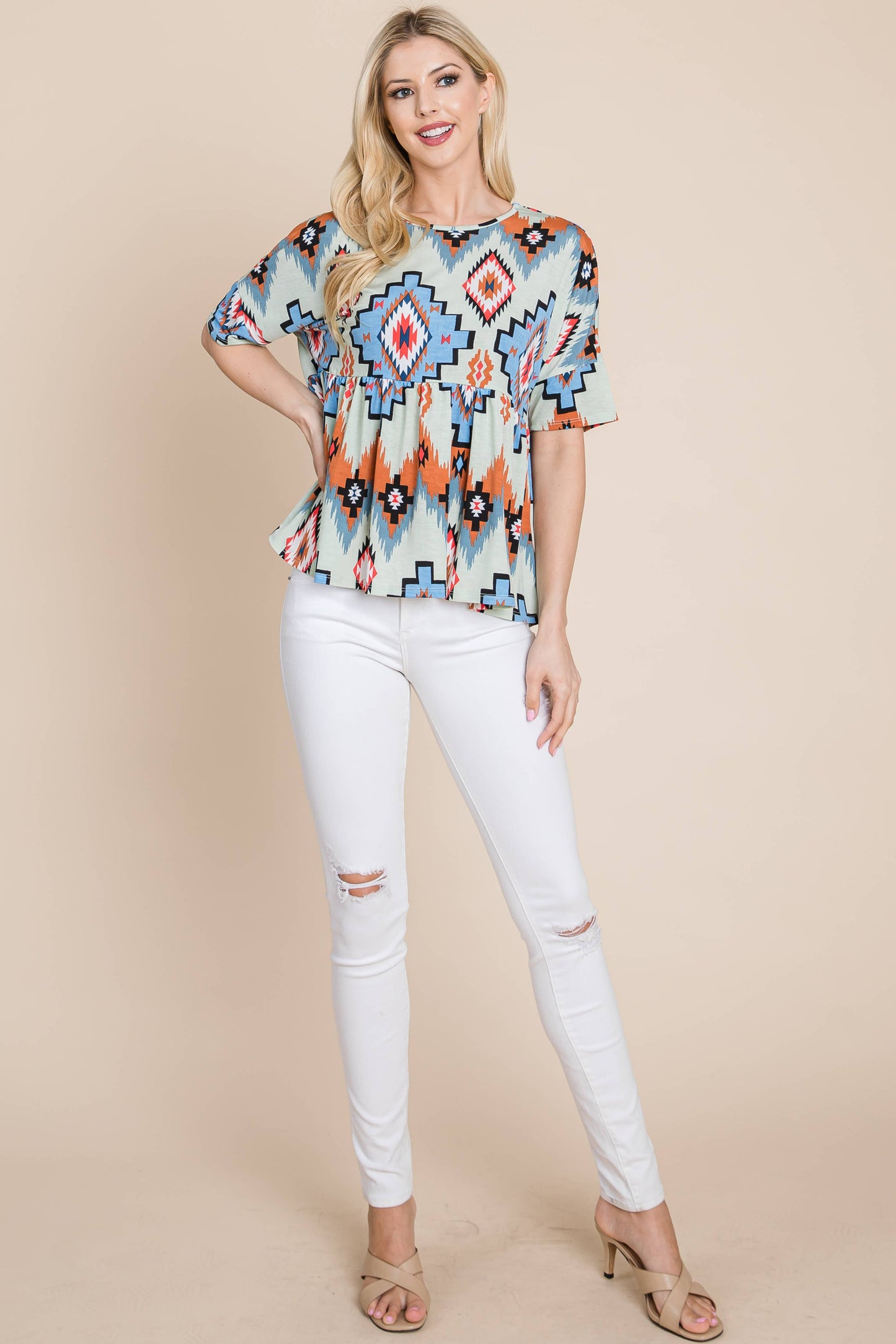 AZTEC PRINT PEPLUM TOP
