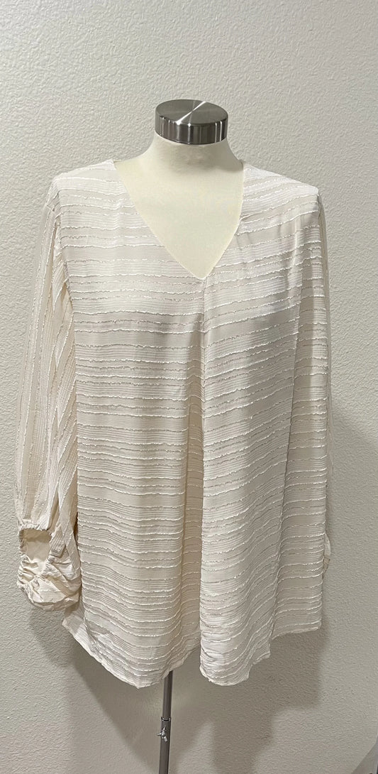 Davi & Dani Cream Textured Puffy Sleeve Top