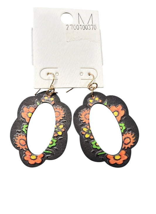 Black Wood Floral Earrings