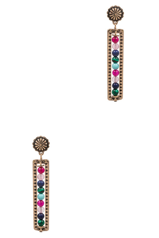 Bar Shaped Stone Bead Post Earrings