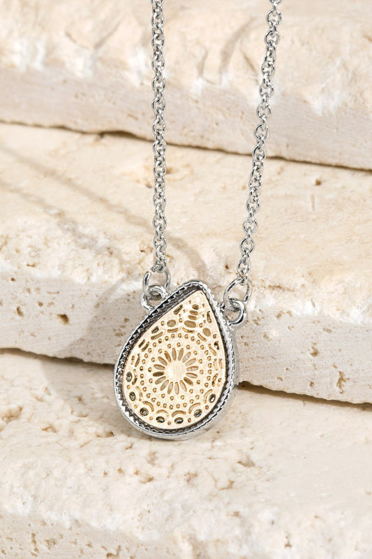 Brass Teardrop Filigree Pendant Necklace