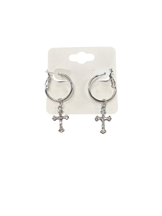 Silver Dangle Cross Earring