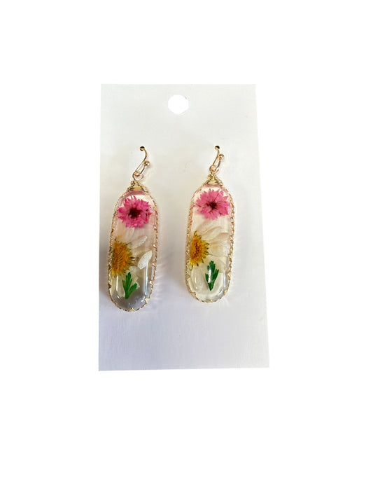 Pressed Flower Tear Drop Earring